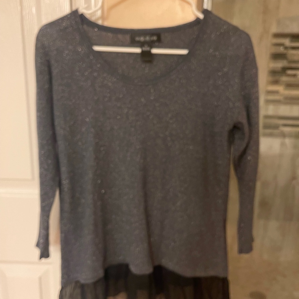 August Silk Metallic Gray Knit Sweater Top